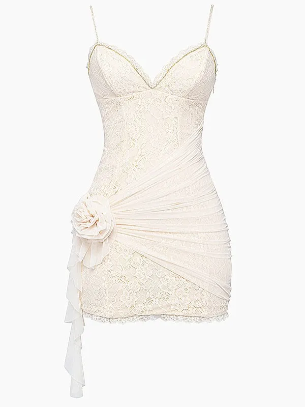 Wenkouban-Christmas Thanksgiving Gift New Year's Eve Dress party look inspos back to school dress  Cream Lace Mini Dress