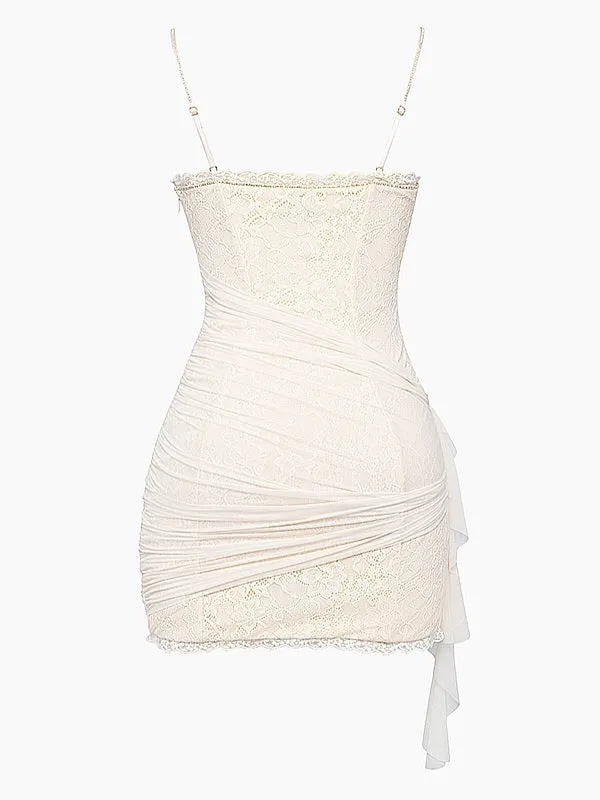 Wenkouban-Christmas Thanksgiving Gift New Year's Eve Dress party look inspos back to school dress  Cream Lace Mini Dress