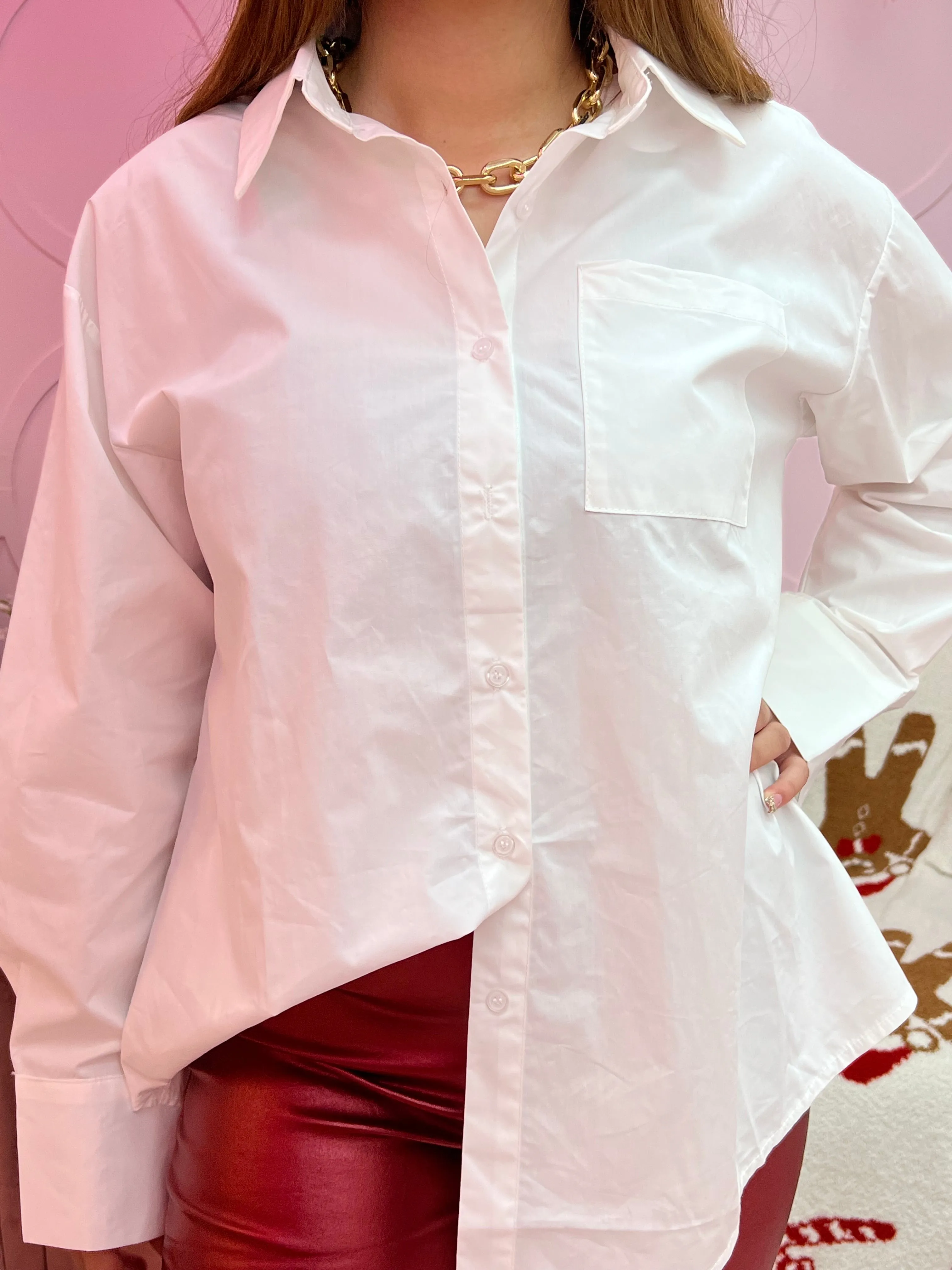 White Lapel Collar Botton Down Fit Daily Shirt
