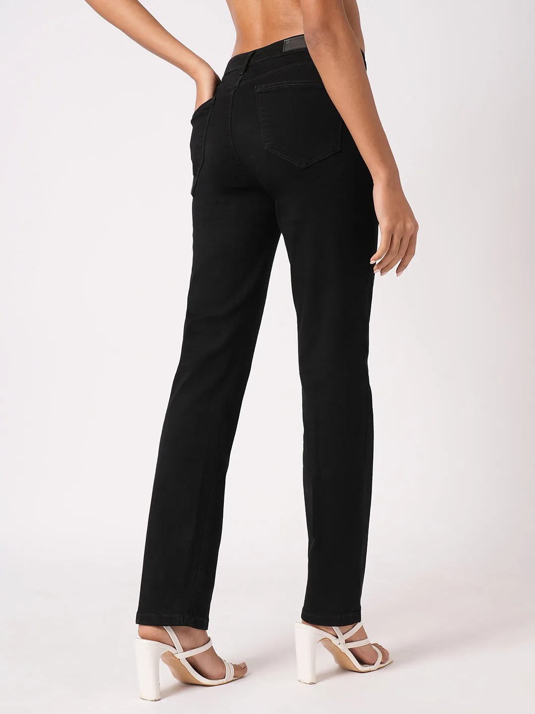 Women Black High-Rise Slim Straight Fit Jeans