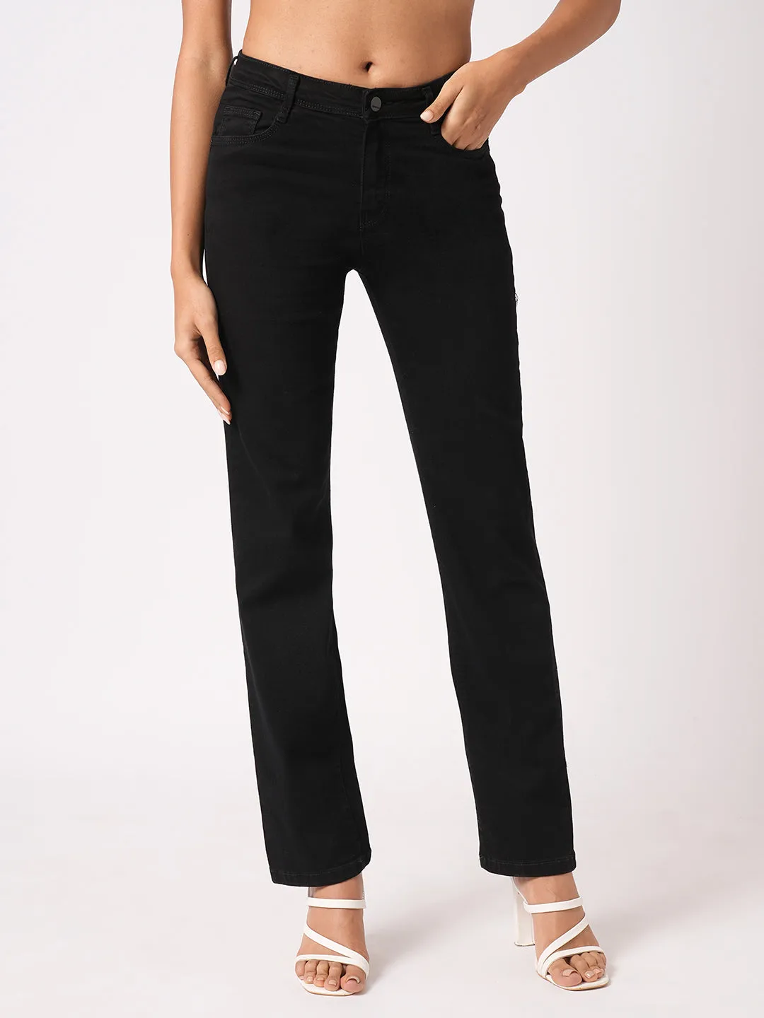 Women Black High-Rise Slim Straight Fit Jeans