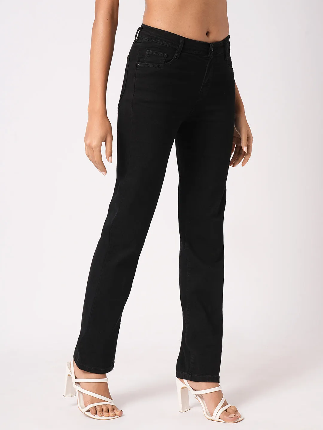 Women Black High-Rise Slim Straight Fit Jeans