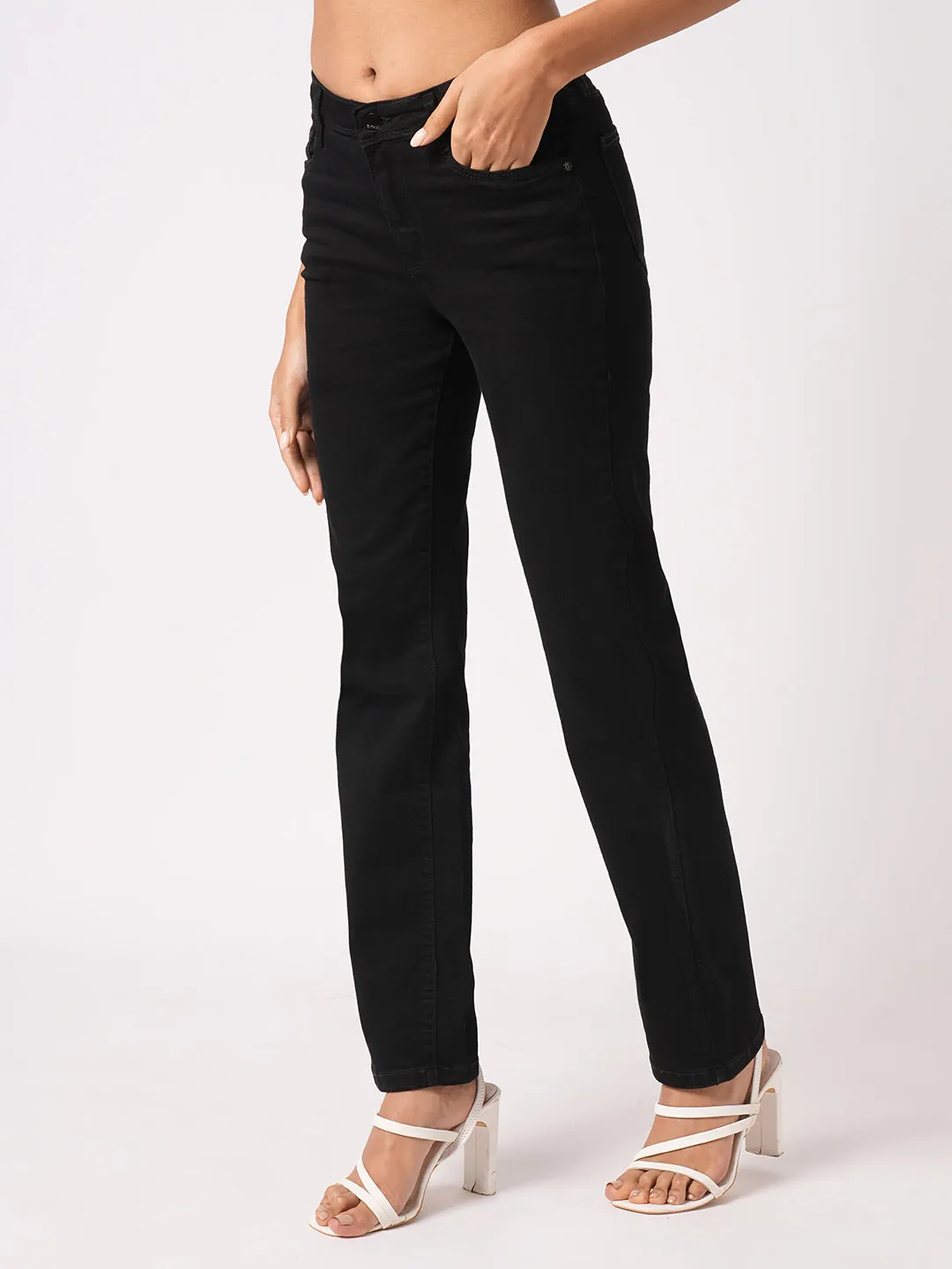 Women Black High-Rise Slim Straight Fit Jeans