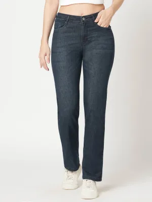 Women Blue High-Rise Slim Straight Fit Jeans