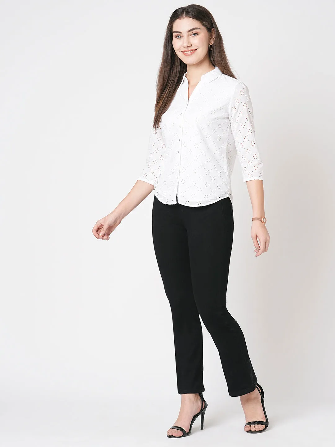 Women High-Rise Mini Flare Jeans