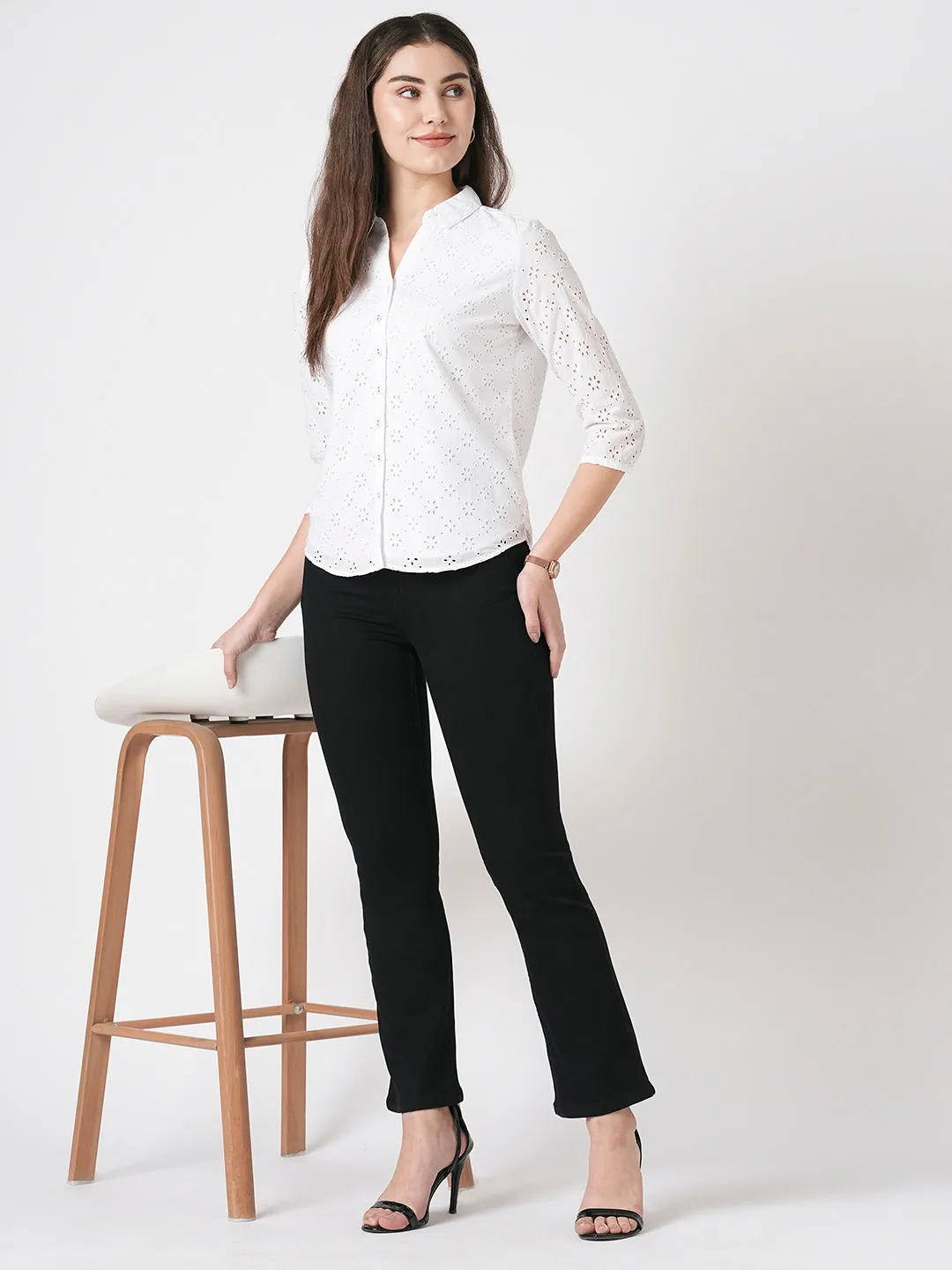 Women High-Rise Mini Flare Jeans
