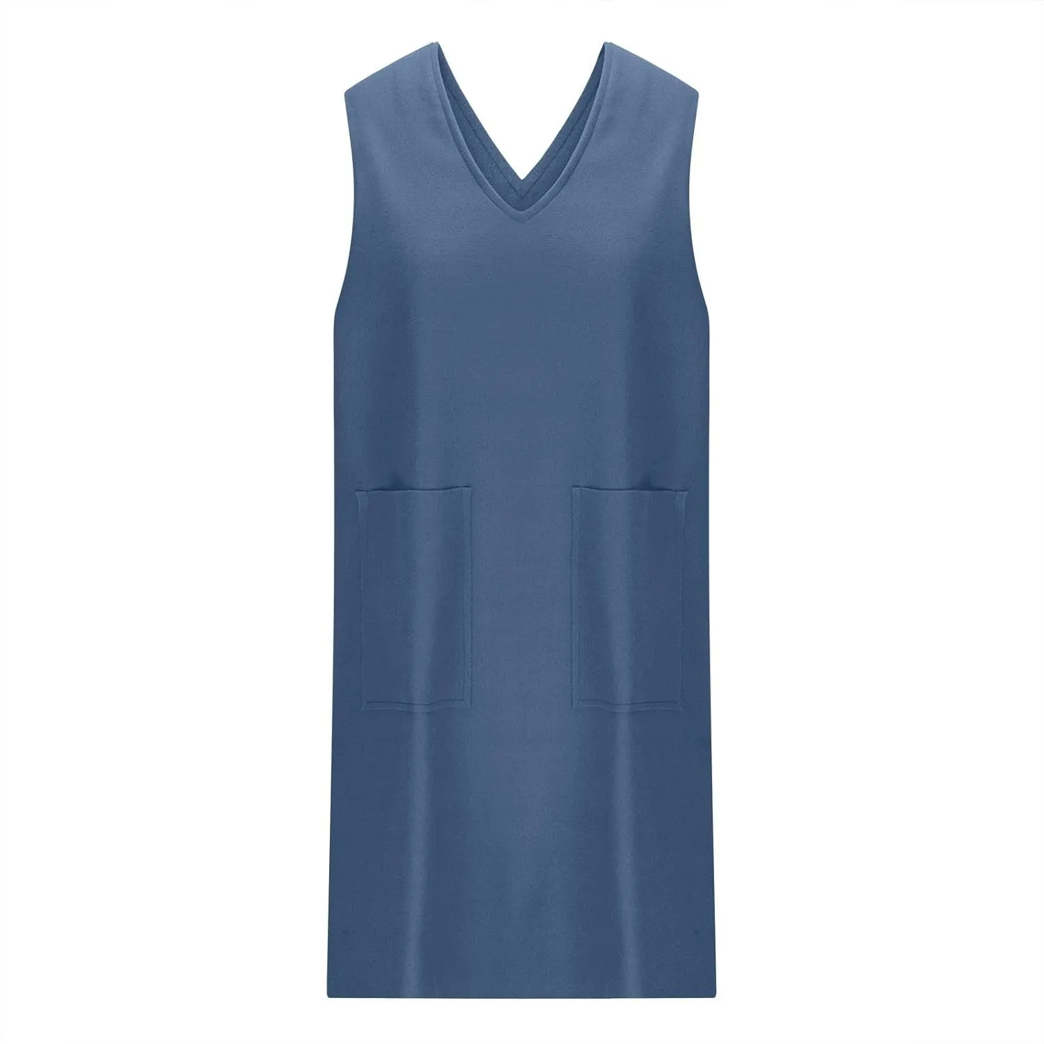 Women Woolen Dresses 2025 Summer V Neck Sleeveless Mini Sundress Casual Loose Fit Split Hem Short Dress with Pockets