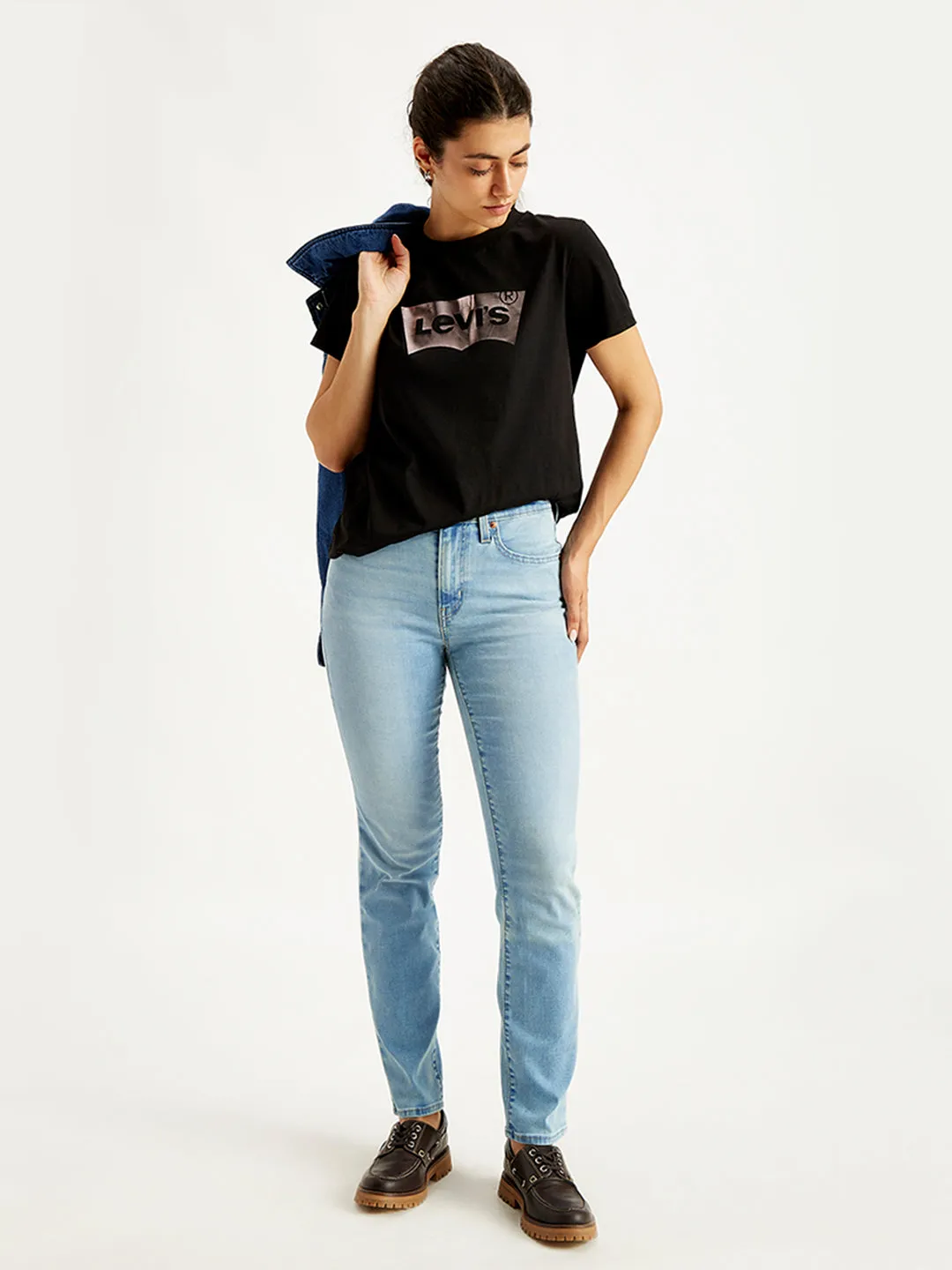 Women's 724 Light Blue Straight Fit High Rise Jeans