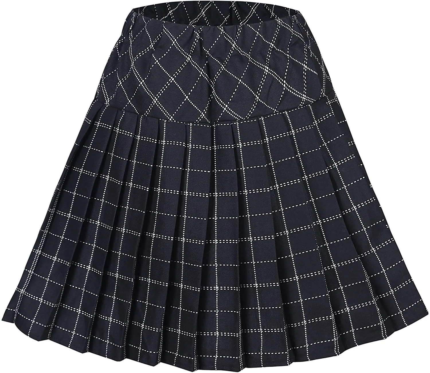 Women's Elastic Waist Plaid Pleated Skirt Tartan Skater School Uniform Mini Skirts