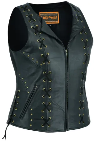 WOMEN’S ZIPPERED VEST STUDS WITH LACING DETAILS