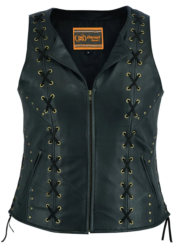 WOMEN’S ZIPPERED VEST STUDS WITH LACING DETAILS