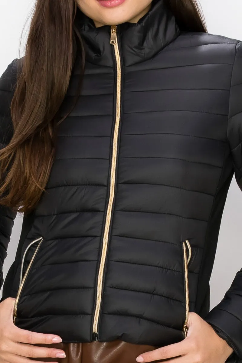 Zip-Up Funnel Neck Quilted Jacket